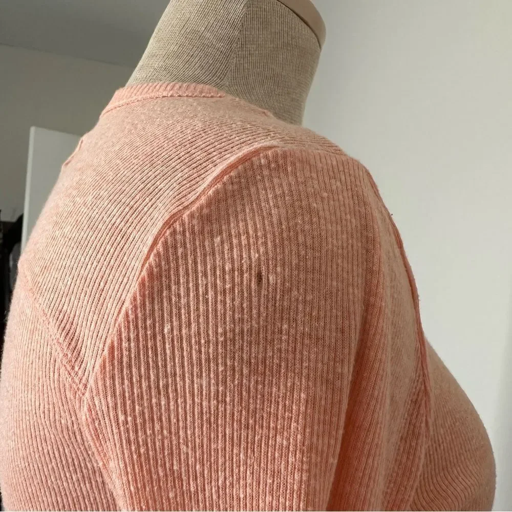 Free People Beach Ribbed Up Maxi Cardigan in Peach Size Medium